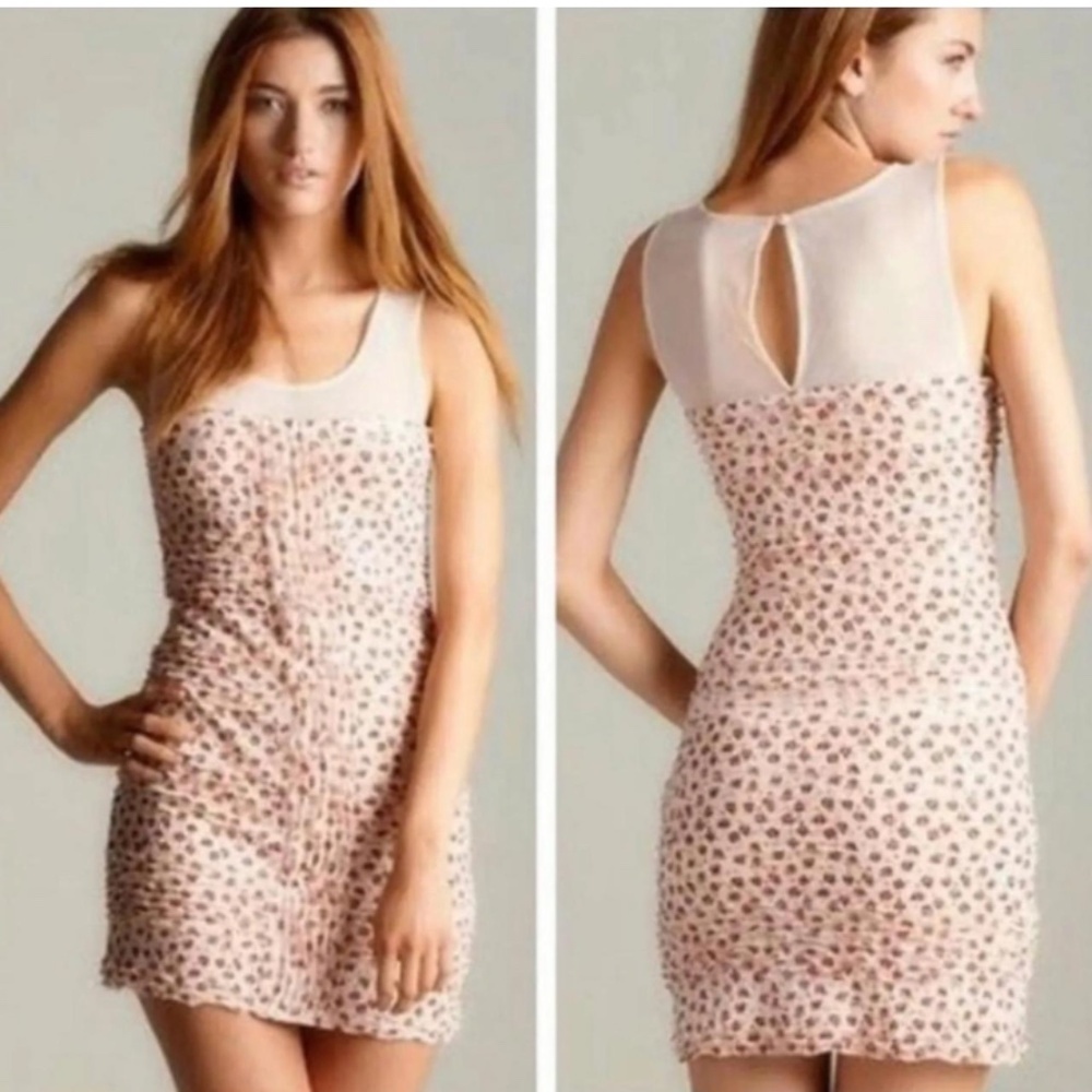Free People Lace Bodycon Mini Dress Ivory Pink Floral Sleeveless Sheath Small